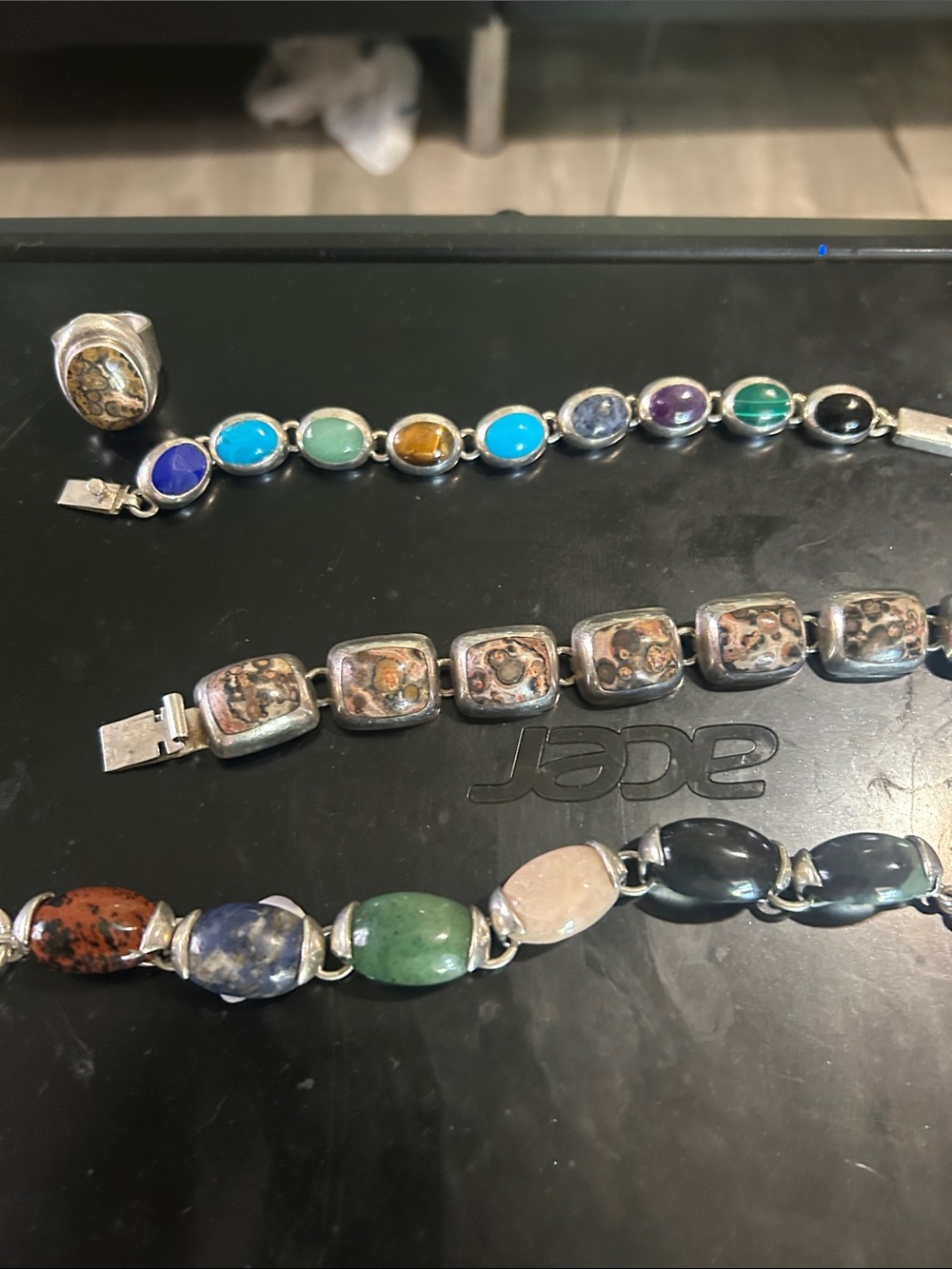 Vintage taxco silver gemstone bracelet bundle with ring
